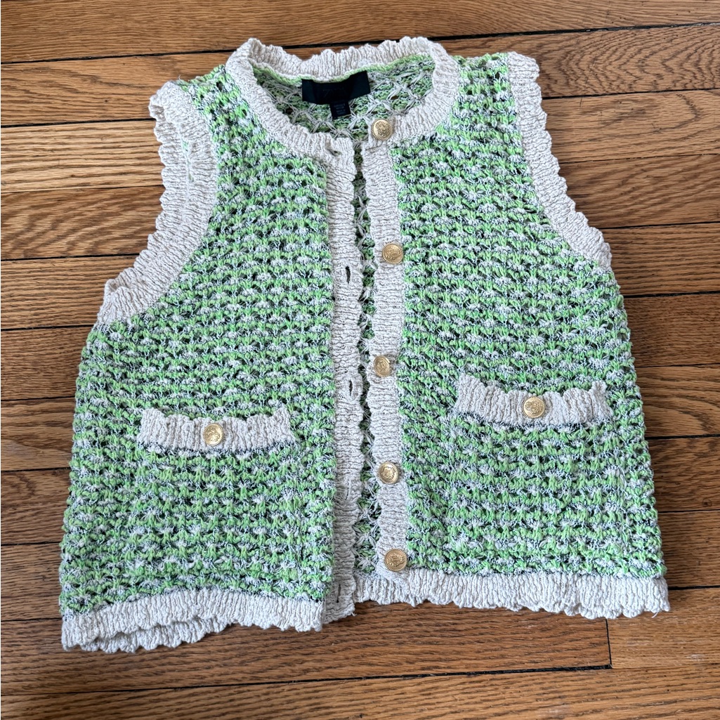 Zara Green And Cream Textured Knit Vest - Size Small